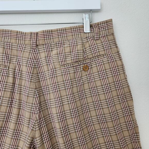 Vintage Claiborne Plaid Relaxed Fit Pleated Shorts Brown Tan 14/16 - Picture 7 of 8